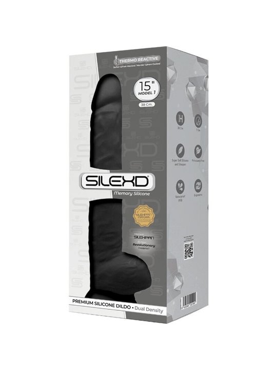 Silexd - Model 1 Realistic Penis Premium Silexpan Silicone Black 38 CM