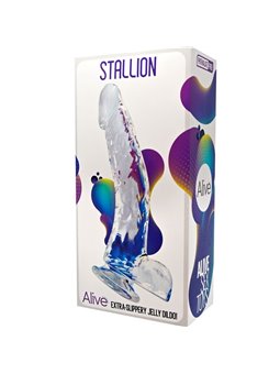 Alive Stallion - Pene Realistico Trasparente con Testicoli e Ventosa 22 Cm