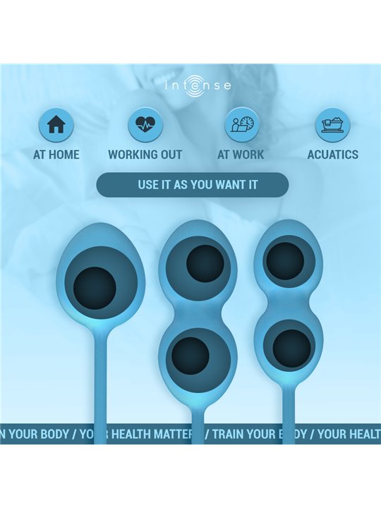 Intense Charli - Blue Silicone Kegel Balls, 3 pcs, 48/76/97 g