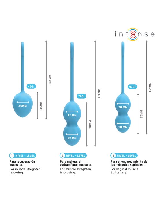 Intense Charli - Palle di Kegel in Silicone Blu 3 Pz 48/76/97 Gr.