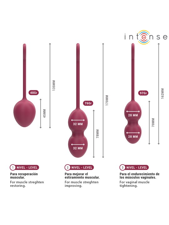 Intense Charli - Palle di Kegel in Silicone Bordeaux 3 Pz 48/76/97 Gr.