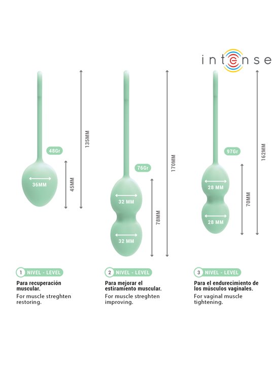 Intense Charli - Palle di Kegel in Silicone Verde 3 Pz 48/76/97 Gr.