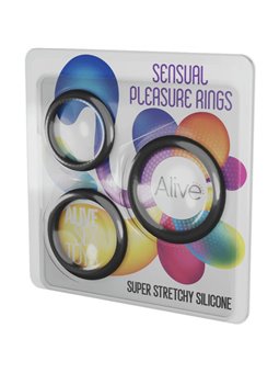 Alive Sensual Pleasure - Kit 3 Anelli Fallici in Silicone Nero