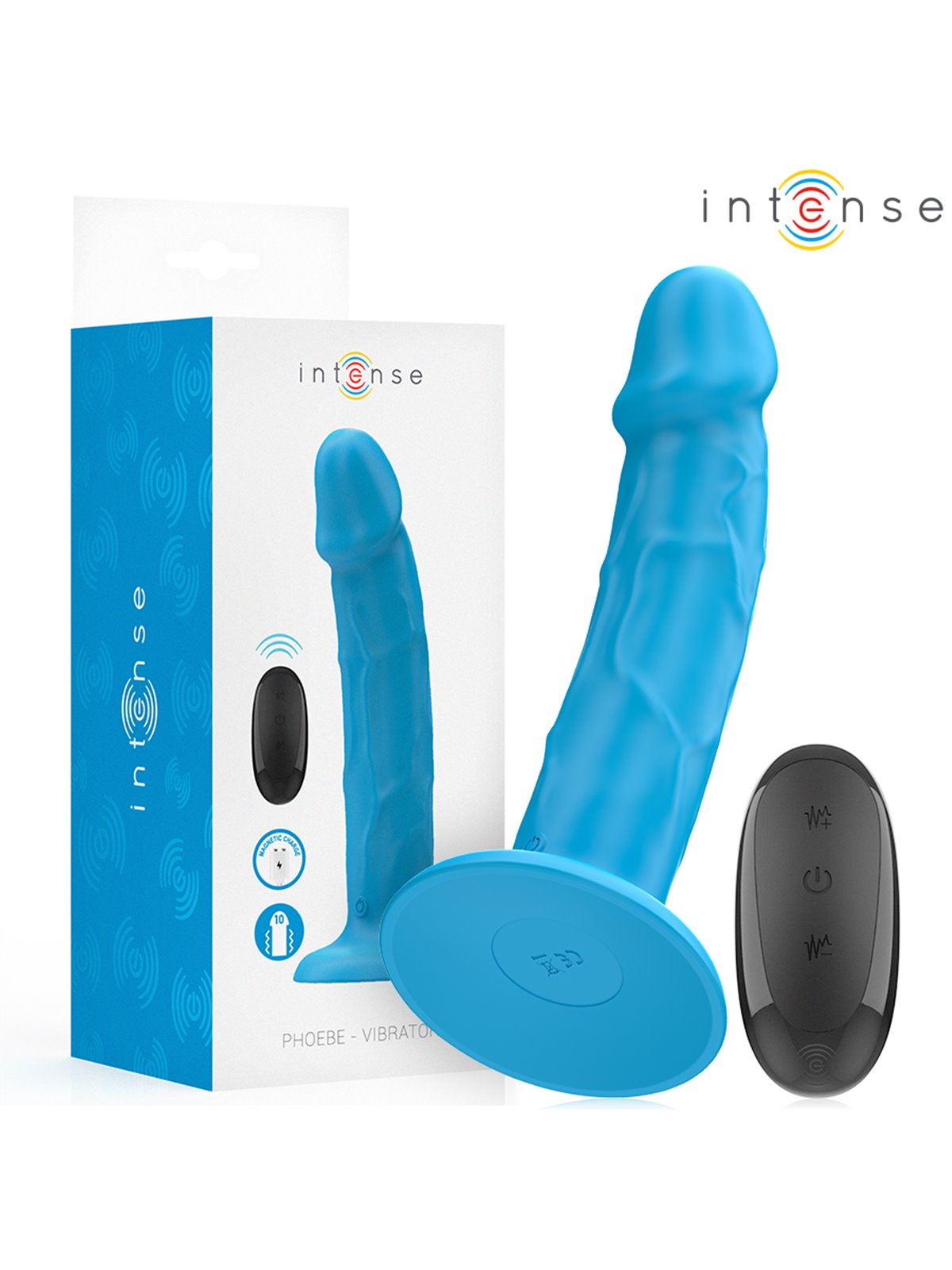 Intense Phoebe - Blue Realistic Vibrator with 10 Vibrations and Remote Control