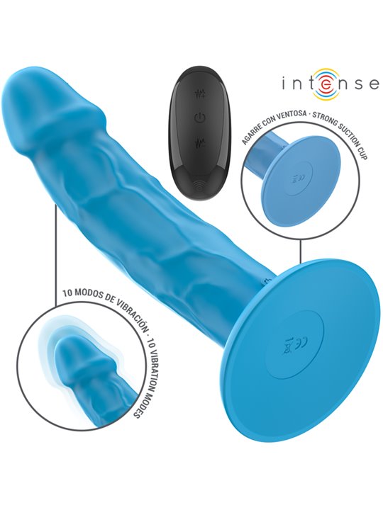Intense Phoebe - Blue Realistic Vibrator with 10 Vibrations and Remote Control