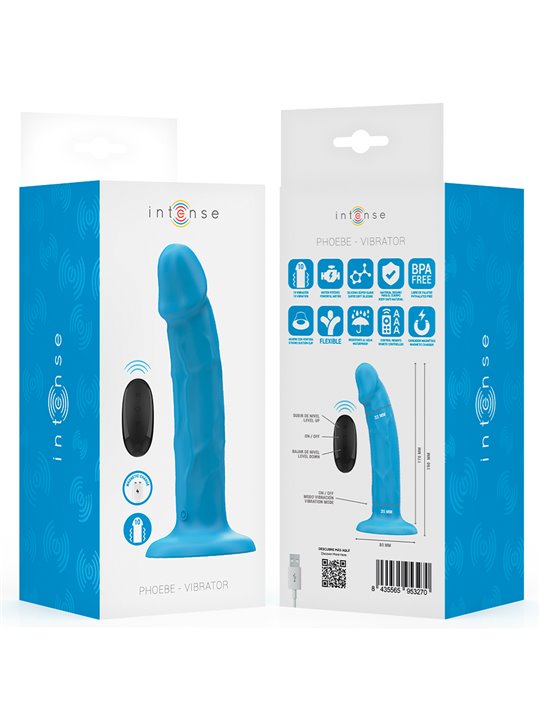 Intense Phoebe - Blue Realistic Vibrator with 10 Vibrations and Remote Control