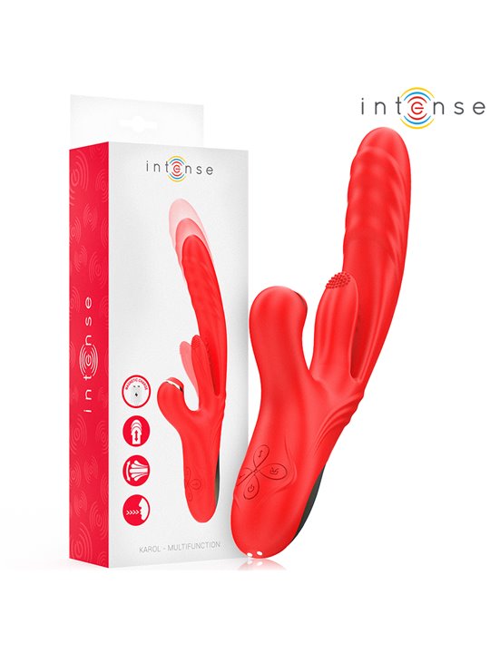 Intense Karol - Multifunction Vibrator with Thrusting and Stimulating Waves, Red