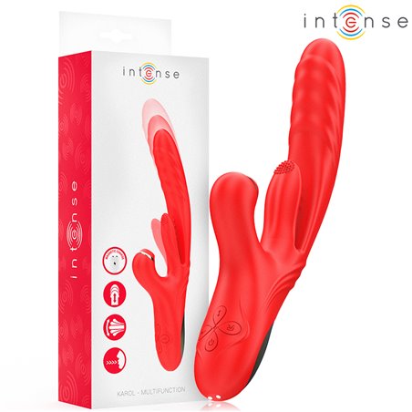 Intense Karol - Multifunction Vibrator with Thrusting and Stimulating Waves, Red
