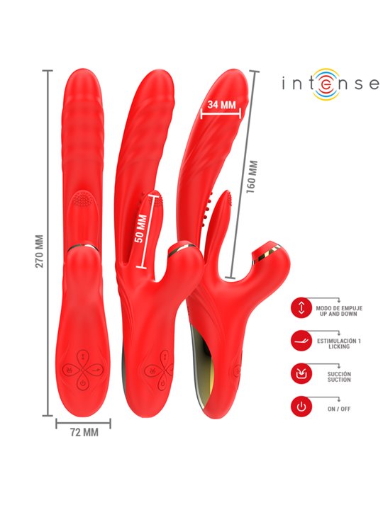 Intense Karol - Multifunction Vibrator with Thrusting and Stimulating Waves, Red