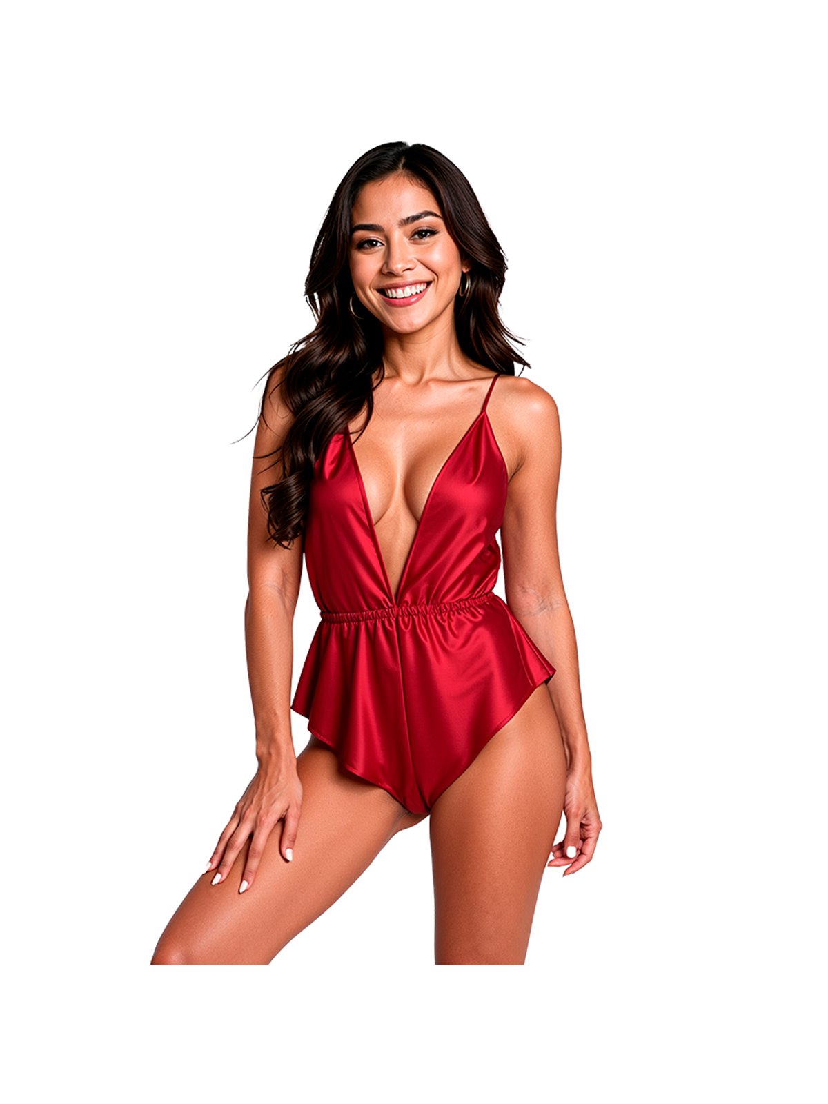 Passion Sensie - Body in Raso Bordeaux con Scollo a V Taglia L/XL
