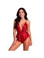 Passion Sensie - Bordeaux Satin Bodysuit with V-Neck Size L/XL