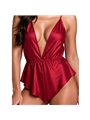 Passion Sensie - Bordeaux Satin Bodysuit with V-Neck Size S/M