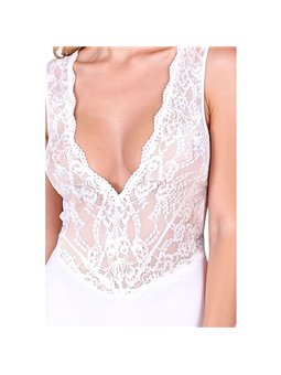 Passion Evalie - Body Bianco in Pizzo e Tessuto Morbido Taglia L/XL