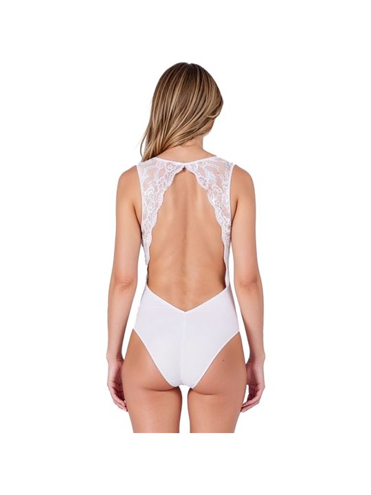 Passion Evalie - White Lace and Soft Fabric Bodysuit Size L/XL