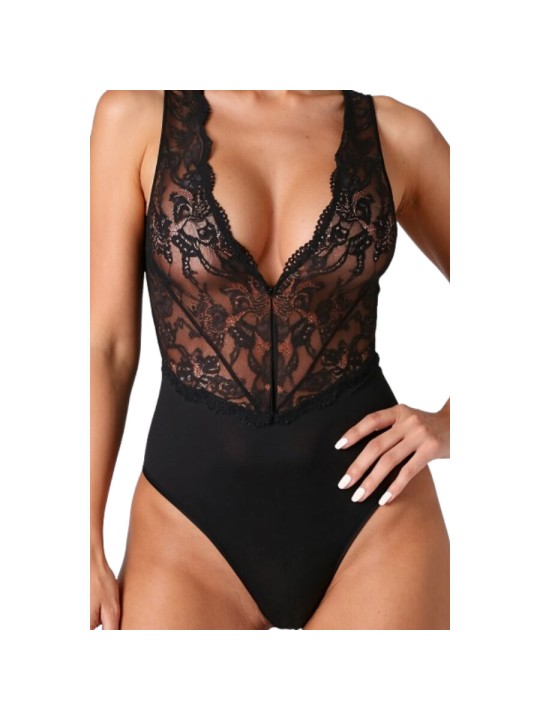 Passion Evalie - Black Lace and Soft Fabric Bodysuit Size L/XL
