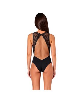 Passion Evalie - Black Lace and Soft Fabric Bodysuit Size L/XL