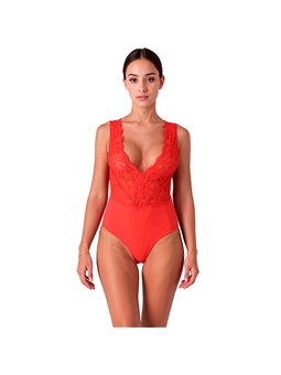 Passion Evalie - Red Lace and Soft Fabric Bodysuit Size L/XL