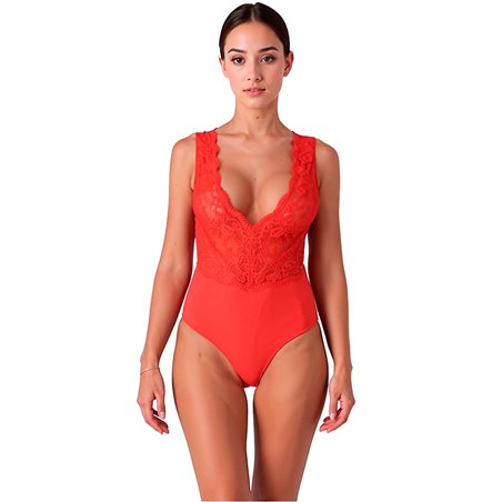 Passion Evalie - Body Rosso in Pizzo e Tessuto Morbido Taglia S/M