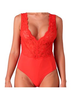 Passion Evalie - Red Lace and Soft Fabric Bodysuit Size S/M