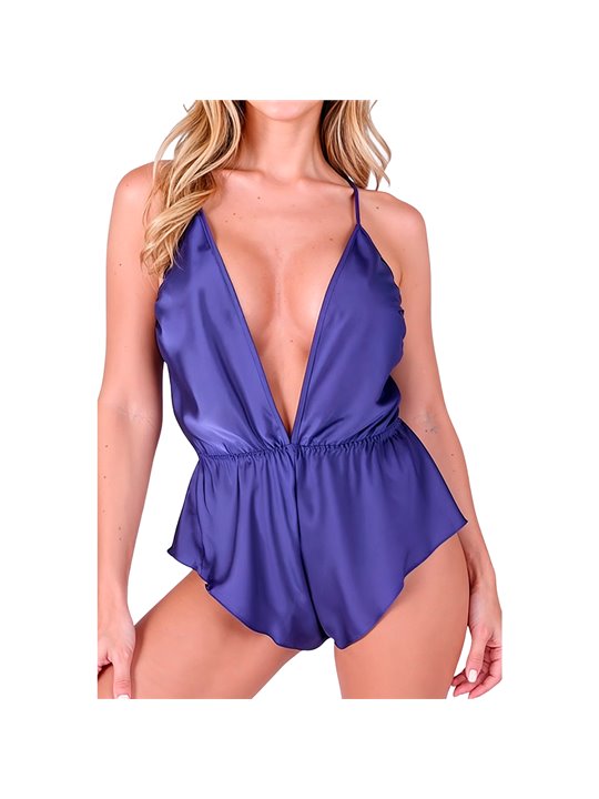 Passion Sensie - Body in Raso Viola con Scollo a V Taglia S/M