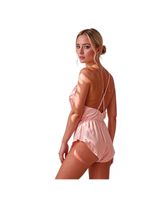 Passion Sensie - Body in Raso Rosa con Scollo a V Taglia S/M