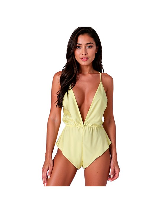 Passion Sensie - Body in Raso Giallo con Scollo a V Taglia S/M