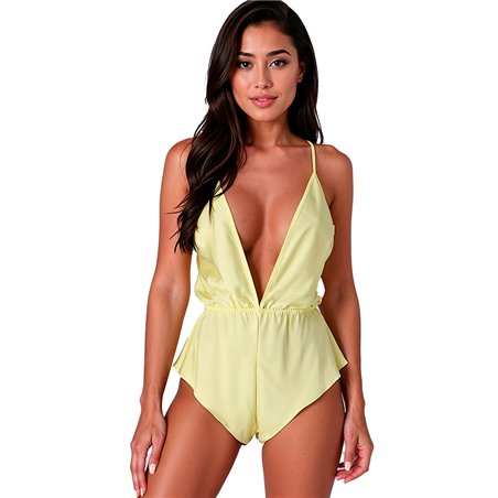 Passion Sensie - Body in Raso Giallo con Scollo a V Taglia S/M