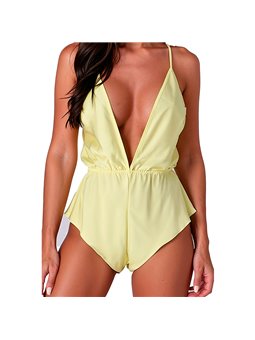 Passion Sensie - Body in Raso Giallo con Scollo a V Taglia S/M