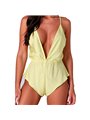 Passion Sensie - Body in Raso Giallo con Scollo a V Taglia S/M