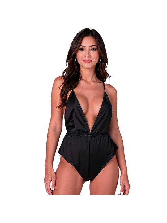 Passion Sensie - Body in Raso Nero con Scollo a V Taglia L/XL
