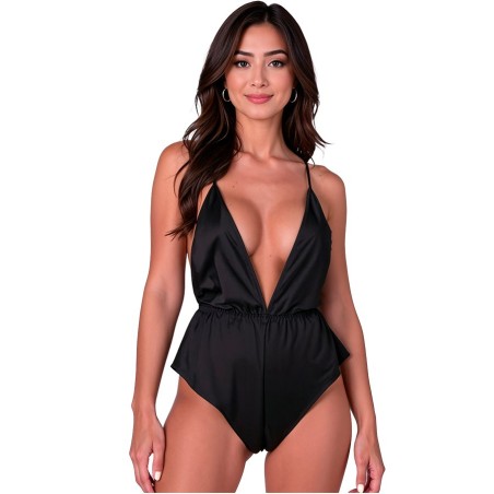 Passion Sensie - Body in Raso Nero con Scollo a V Taglia L/XL