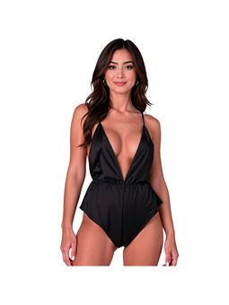 Passion Sensie - Body in Raso Nero con Scollo a V Taglia S/M