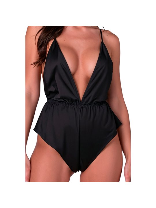 Passion Sensie - Body in Raso Nero con Scollo a V Taglia S/M