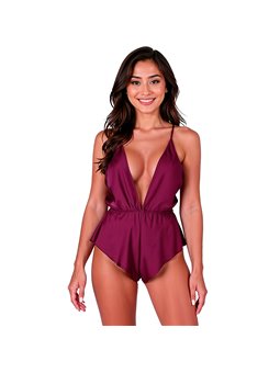 Passion Sensie - Body in Raso Bordeaux con Scollo a V Taglia S/M