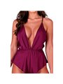 Passion Sensie - Burgundy Satin Bodysuit with V-Neck Size S/M
