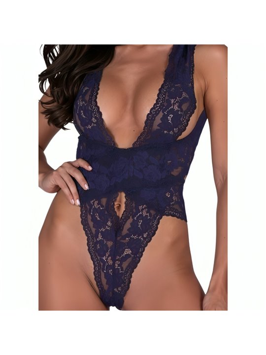 Passion Velmore - Sexy Blue Floral Lace Bodysuit Size L/XL
