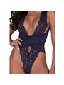 Passion Velmore - Body Sexy in Pizzo Floreale Blu Taglia L/XL
