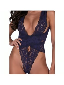 Passion Velmore - Body Sexy in Pizzo Floreale Blu Taglia S/M