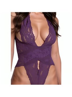 Passion Velmore - Body Sexy in Pizzo Floreale Viola Taglia L/XL