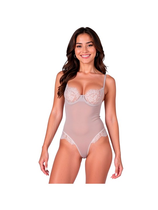 Passion Zovel - Body a Rete con Pizzo Floreale Grigio Taglia L/XL
