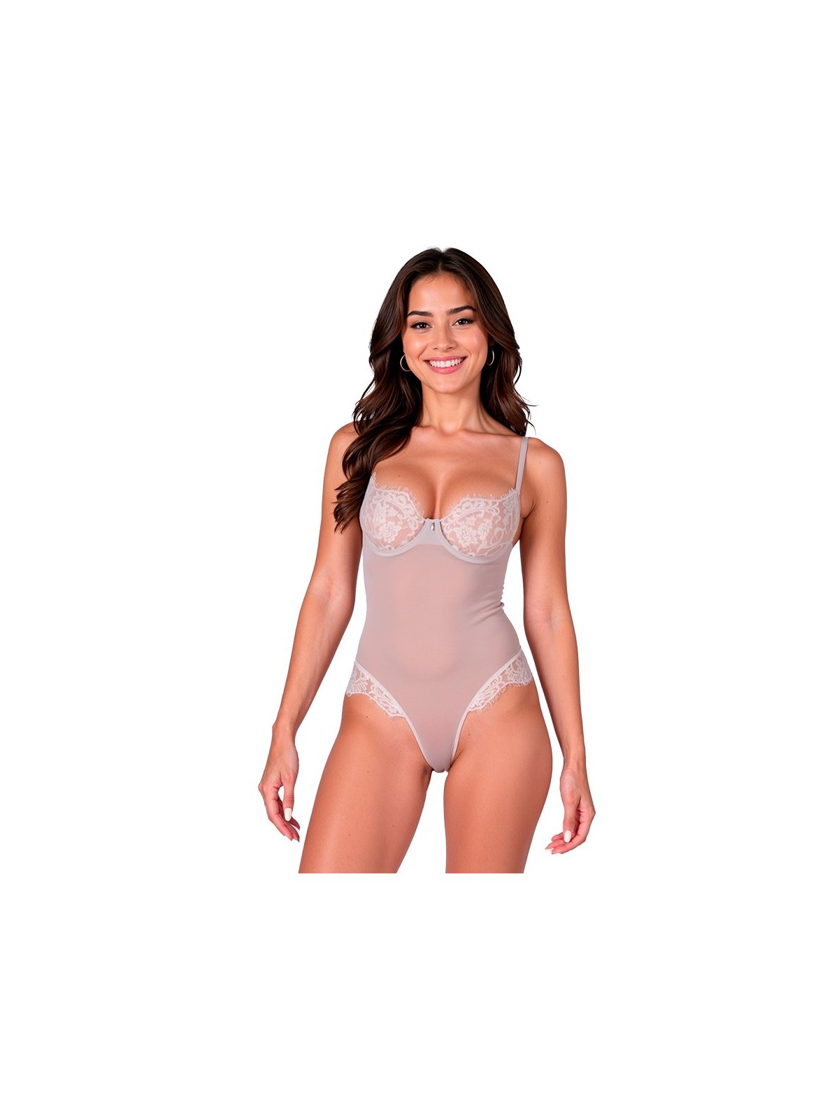 Passion Zovel - Grey Floral Lace Mesh Bodysuit Size L/XL