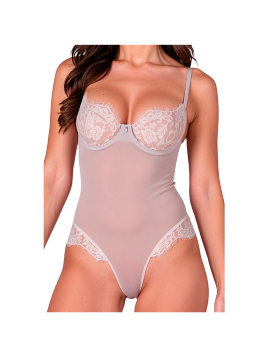 Passion Zovel - Body a Rete con Pizzo Floreale Grigio Taglia L/XL