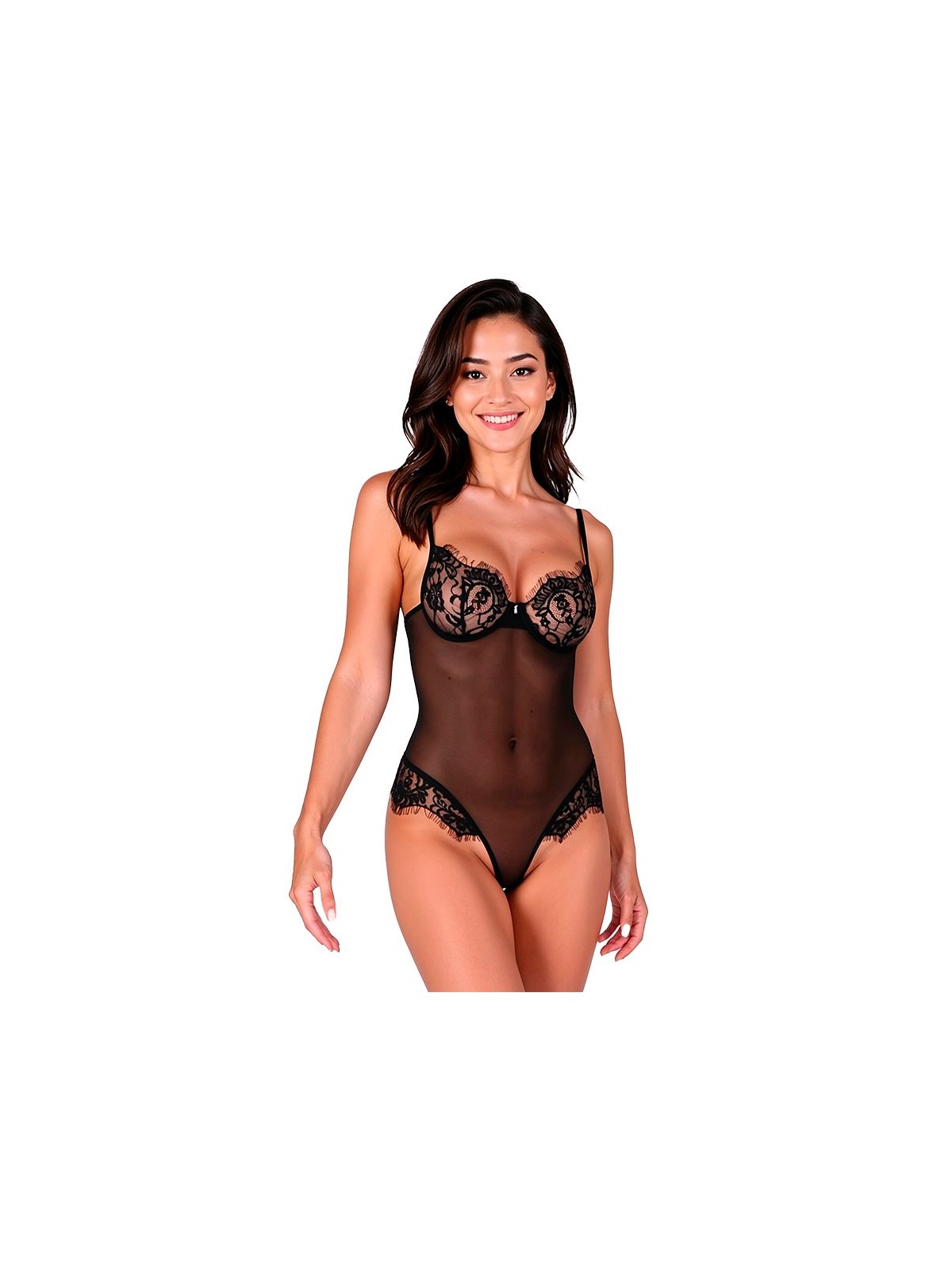 Passion Zovel - Black Floral Lace Mesh Bodysuit Size L/XL