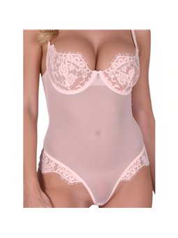 Passion Zovel - Body a Rete con Pizzo Floreale Rosa Taglia L/XL