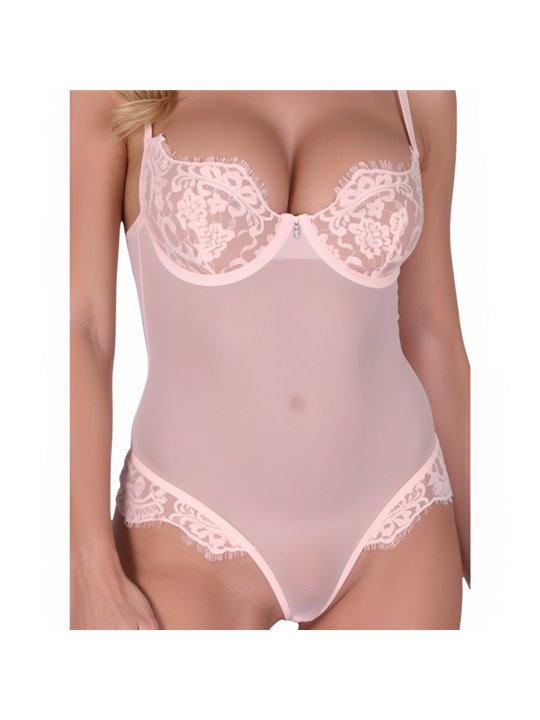 Passion Zovel - Pink Floral Lace Mesh Bodysuit Size L/XL