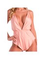 Passion Sensie - Pink Satin Bodysuit with V-Neck Size L/XL