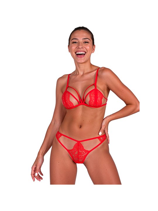 Passion Anuvera - Reggiseno e Perizoma Rosso in Pizzo Taglia S/M