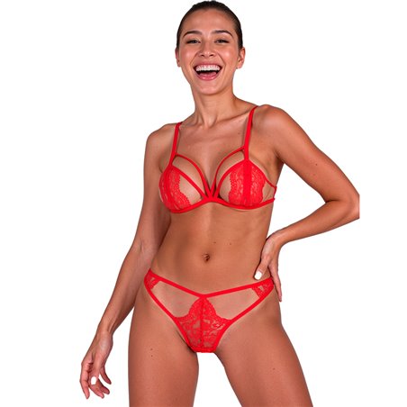 Passion Anuvera - Reggiseno e Perizoma Rosso in Pizzo Taglia S/M