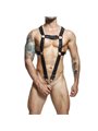 Mob Dngeon - Black PU Leather Cross Harness with Cock Ring