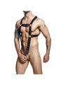 Mob Dngeon - Black PU Leather Cross Harness with Cock Ring